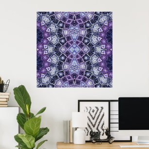 Poster Padrão Geométrico de Caleidoscópio Roxo e Azul