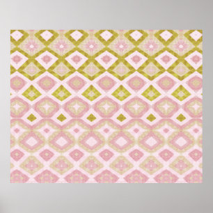 Poster Padrão Geométrico de Diamante em Rosa e Verde Oliv
