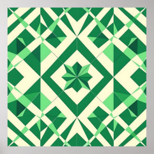 Poster Padrão Geométrico de Estrela Verde Esmeralda