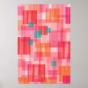 Pôster Padrão Geométrico de Quadrados Abstratos Rosa Azul