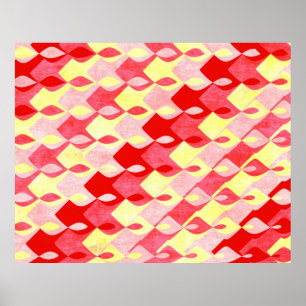 Poster Padrão Geométrico Diamante Retro Vermelho, Rosa e 