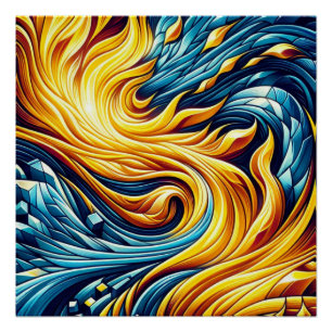 Pôster Padrão Geométrico do Gelo de Fogo Amarelo Fluente