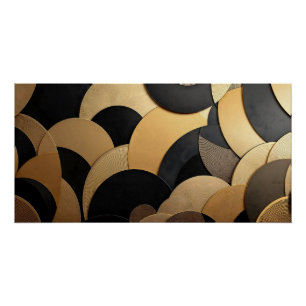 Pôster Padrão geométrico Dourado e Abstrato preto