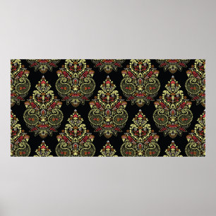 Poster Padrão geométrico indianpaisley Design em preto