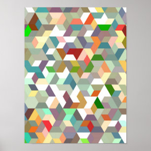 Poster Padrão Geométrico Isométrico Abstrato de Cubo Digi