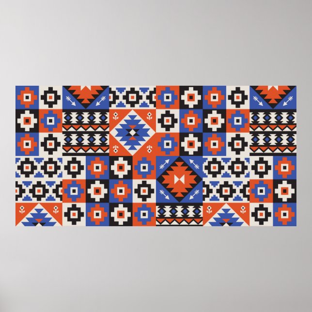 Poster Padrão geométrico oriental contínuo. Desenho étnic (Frente)