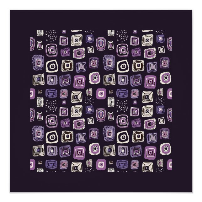 Pôster Padrão Geométrico Retro Roxo (Frente)