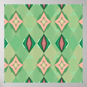 Poster Padrão Geométrico Retro Verde Rosa Diamante Estrel
