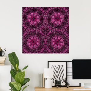 Poster Padrão Geométrico Rosa com Floral Mandala Glow