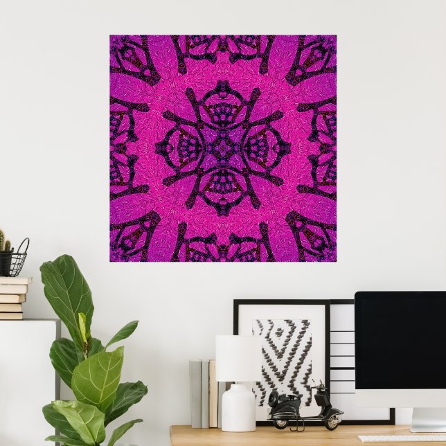 Poster Padrão Geométrico Rosa e Roxo Intenso (Escritório em casa)