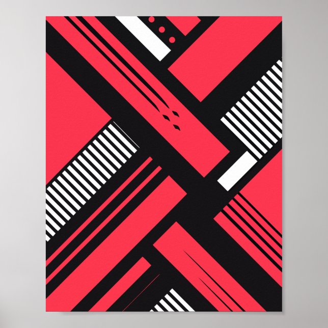 Poster Padrão Geométrico Vermelho, Preto e Branco (Frente)