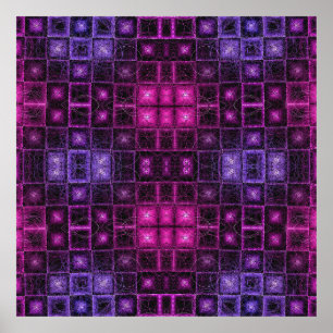 Poster Padrão Geométrico Vibrante Cubos Rosa Roxo Neon