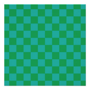 Pôster Padrão Gingham Verde Azul Verificado