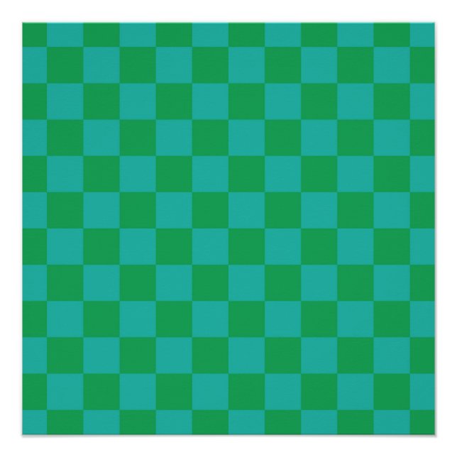 Pôster Padrão Gingham Verde Azul Verificado (Frente)