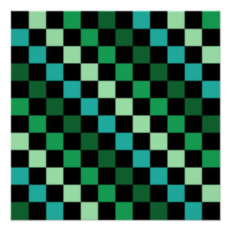 Pôster Padrão Gingham Verde Azul Verificado