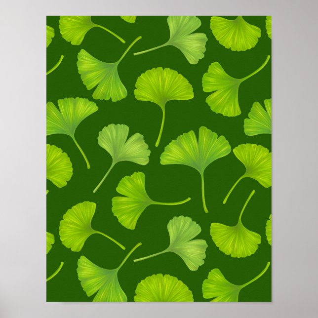 Poster Padrão Ginkgo em verde escuro (Frente)