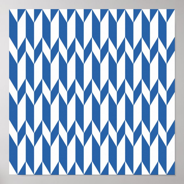 Poster Padrão gráfico Abstrato de azul branco e Marinho. (Frente)