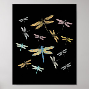 Poster Padrão Gráfico Colorido Vintage Dragonfly Natureza