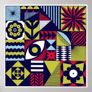 Poster Padrão gráfico escandinavo ou retrô. Mão-