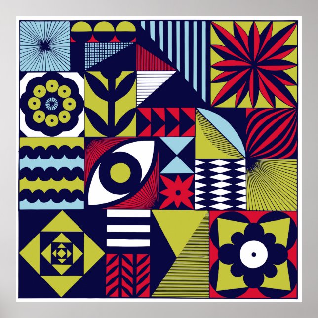 Poster Padrão gráfico escandinavo ou retrô. Mão- (Frente)