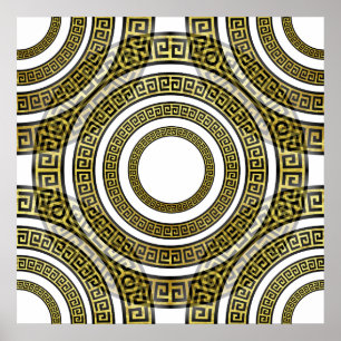 Poster Padrão Grego Chave Elegante Dourado Luxuoso