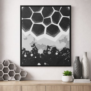 Poster Padrão Hexagonal com respingos de tinta cinza
