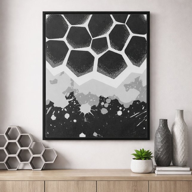 Poster Padrão Hexagonal com respingos de tinta cinza (Criador carregado)