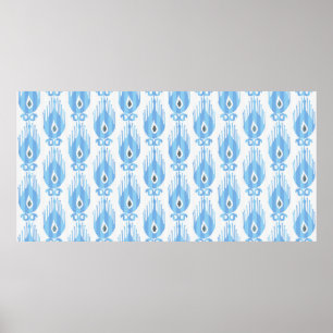 Poster Padrão Ikat em azul e branco