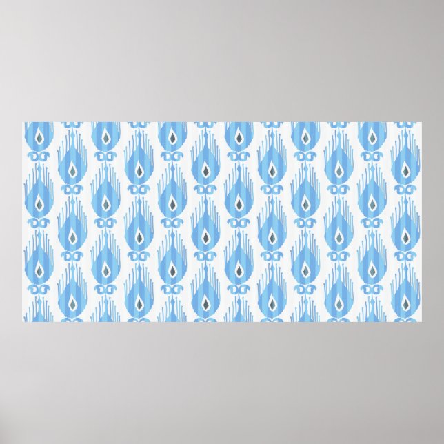 Poster Padrão Ikat em azul e branco (Frente)