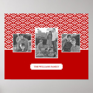 Pôster Padrão Japonês Vermelho Fotografias e Texto da F