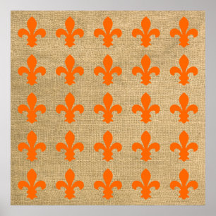 Poster Padrão Laranja parisiense Fleur de Lys
