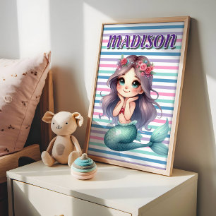 Poster Padrão listrado de sereia personalizado