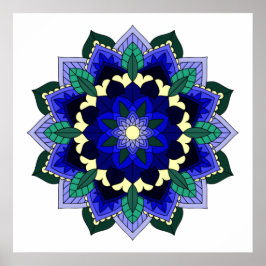 Poster Padrão Mandala 02 em azul escuro