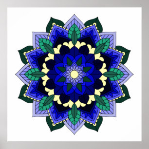 Poster Padrão Mandala 02 em azul escuro