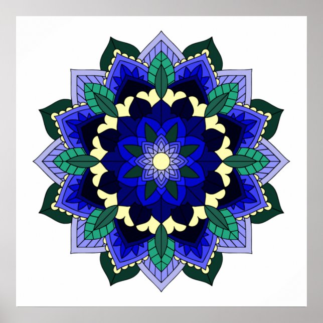 Poster Padrão Mandala 02 em azul escuro (Frente)
