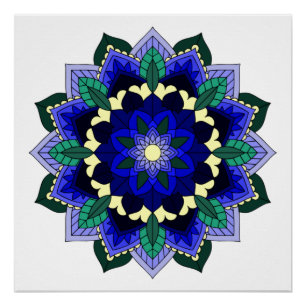 Pôster Padrão Mandala 02 em azul escuro