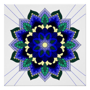 Pôster Padrão Mandala 02 em Poster azul escuro