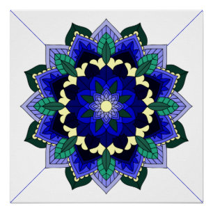 Pôster Padrão Mandala 02 em Poster azul escuro