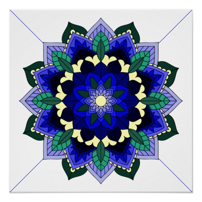 Pôster Padrão Mandala 02 em Poster azul escuro (Frente)