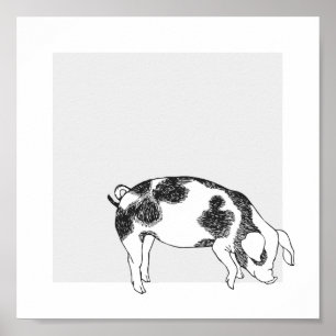 Poster Padrão Minimalista de Linha de Porco Cottagecore V