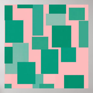 Poster Padrão Moderno Abstrato de Bloco de Cor Rosa Azul