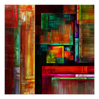 Pôster Padrão Moderno de Abstrato de Arte Quadrados Color