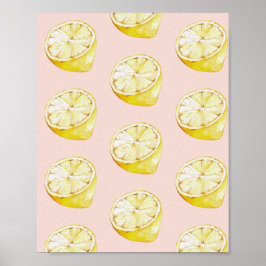 Poster Padrão moderno de limões cor-de-rosa e amarelo