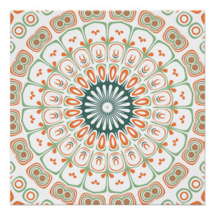 Pôster Padrão Moderno de Mandala Laranja e Verde