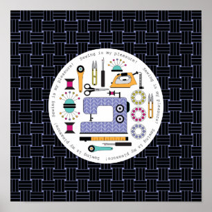 Poster Padrão Moderno de Material de Costura e Ferrament