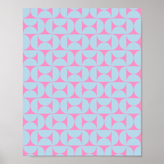 Poster Padrão Moderno De meio século Rosa E Azul (Frente)