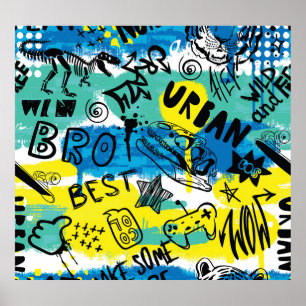 Poster Padrão Monster Hand Drawn Kids