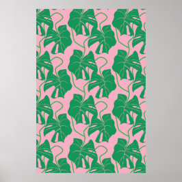 Poster Padrão monstera em rosa e verde