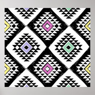 Poster Padrão Navajo Tribal Branco Negro