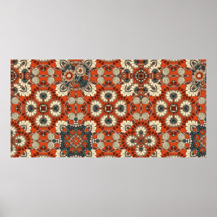 Poster Padrão ornamental sem costura, com flores e paisa